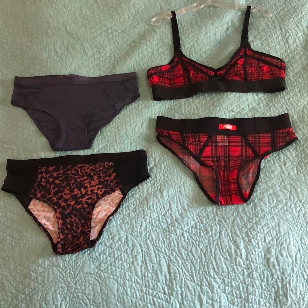 Chic Women's Intimates Set - Red Plaid, Black, and Leopard Print
